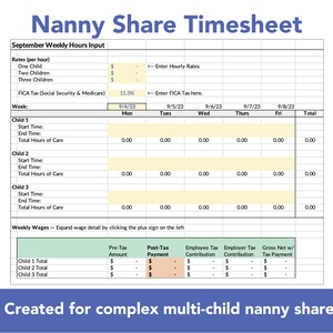 Nanny Share Time Sheet Template, Perfect for Complex Nanny Share With Multiple Families and ...