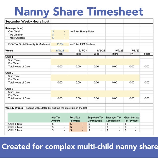 Nanny Share Time Sheet Template, Perfect for Complex Nanny Share with Multiple Families and Children