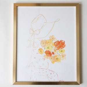 A Season of Singing Flower Girl Painting Floral bouquet art girl holding flowers painting girls room wall art for girl gift for daughter