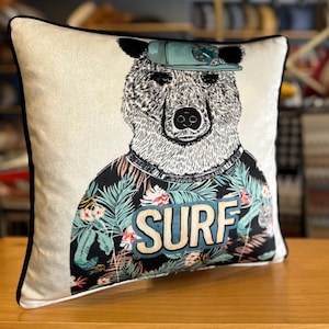 Cool Bear Print Decorative Pillow Cover with Stylish Animal Illustration, Fun and Trendy Cushion Case for Kids Room or Modern Spaces