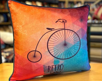 Retro Bicycle Pattern Decorative Pillow Cover with Vintage Bike Illustration, Stylish Cushion Case for Sofa, Living Room or Bedroom Decor