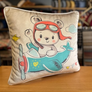 Cute Teddy Bear Decorative Pillow Cover with Adorable Bear Print, Soft Cushion Case for Kids Room, Nursery or Playroom Decor