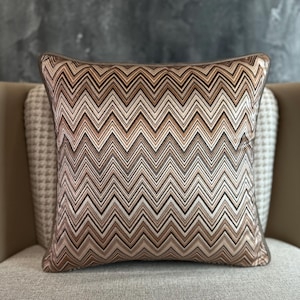 Decorative Linen Cushion Cover, Brown Chevron Linen Throw Pillow Cover, Linen Euro Sham, Zigzag Cotton Pillow Cover