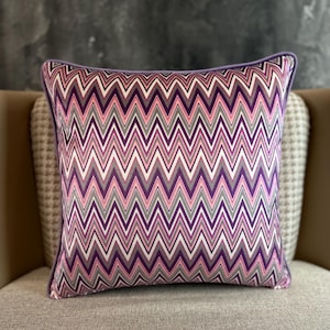 Decorative Linen Cushion Cover, Lilac Chevron Linen Throw Pillow Cover, Linen Euro Sham, Zigzag Cotton Pillow Cover