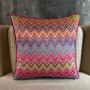 Decorative Linen Cushion Cover, Fuchsia Chevron Linen Throw Pillow Cover, Linen Euro Sham, Zigzag Cotton Pillow Cover