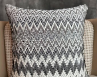 Decorative Linen Cushion Cover, Yellow & Grey Chevron Linen Throw Pillow Cover, Linen Euro Sham, Zigzag Cotton Pillow Cover