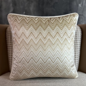 Decorative Linen Cushion Cover, Cream Chevron Linen Throw Pillow Cover, Linen Euro Sham, Zigzag Cotton Pillow Cover
