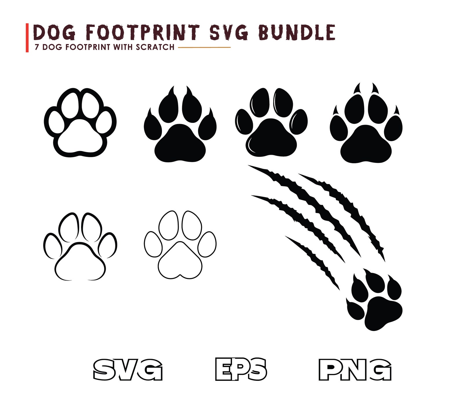 Dog Foot Print Svg, Paw Print Bundle Svg, Dog Paw Print Svg, Dog Paw
