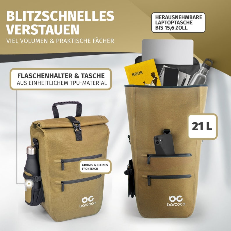 Barcoco Fahrradtasche für Gepäckträger wasserdicht, Gepäckträgertasche mit Laptopfach 15,6 Zoll, Rucksack Umhängetasche Bild 9