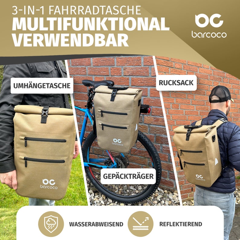 Barcoco Fahrradtasche für Gepäckträger wasserdicht, Gepäckträgertasche mit Laptopfach 15,6 Zoll, Rucksack Umhängetasche Bild 10