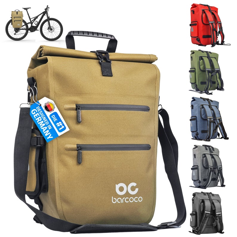 Barcoco Fahrradtasche für Gepäckträger wasserdicht, Gepäckträgertasche mit Laptopfach 15,6 Zoll, Rucksack Umhängetasche Beige