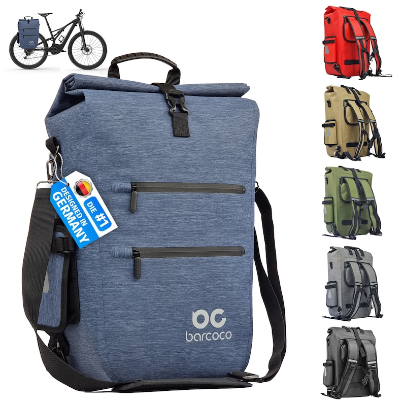 Barcoco Fahrradtasche für Gepäckträger wasserdicht, Gepäckträgertasche mit Laptopfach 15,6 Zoll, Rucksack Umhängetasche Blau