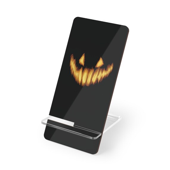 Black Phone Stand | Creepy Grinning Cell Phone Holder | Halloween Desk and Nightstand Decor | Scary Spooky Smile