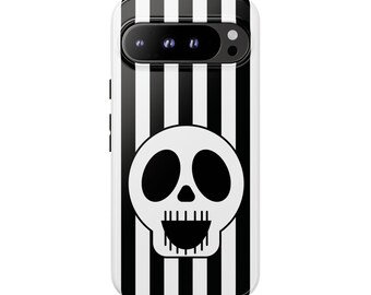 Funny Cartoon Skull Striped Phone Case - Halloween Spooky Cover for iPhone, Samsung & Pixel