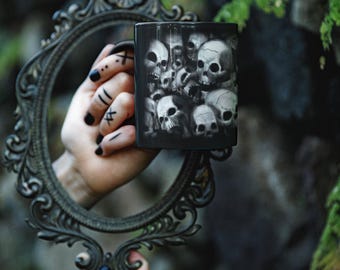 Gothic Skulls Ceramic Coffee Mug: Black and White Horror Art
