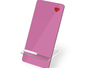 Pink Phone Stand: Red Pixel Heart, Stylish Desk Decor