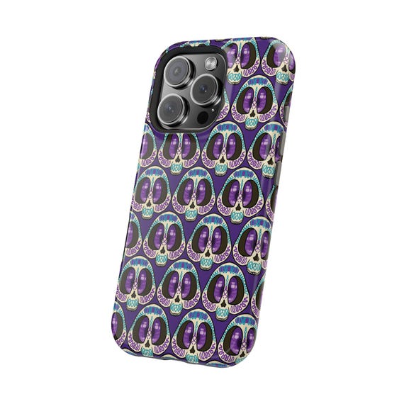 Purple iPhone Case - Cartoon Sugar Skull Pattern - MagSafe Cover - Edgy Pop Attitude - Gift for Her - Tech Accessories
