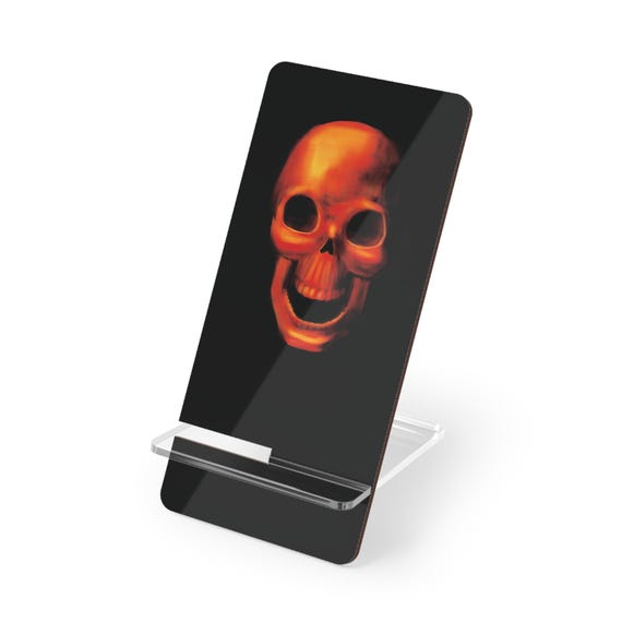 Black Phone Stand: Memento Mori Skull - Alternative Tech Accessory for Office or Bedroom - Goth Grunge Design - Dark Horror Aesthetic