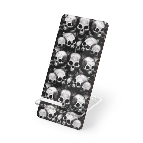 Gothic Black Cell Phone Stand - Grunge Phone Holder for Him - Alternative Skulls Decor - Graveyard design