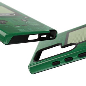 Close-up red retro gamers phone case for iPhone, Samsung Galaxy or Google Pixel with Gameboy inspired design. Personalized gift for son or boyfriend. For Nintendo Switch, Xbox and Arcade fans.