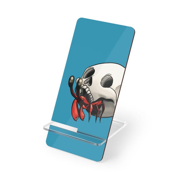 Phone Stand, Hermit Crab in a Skull Phone Holder for Office or Bedroom | Alternative Tech Accessories with an Edgy Bold Style
