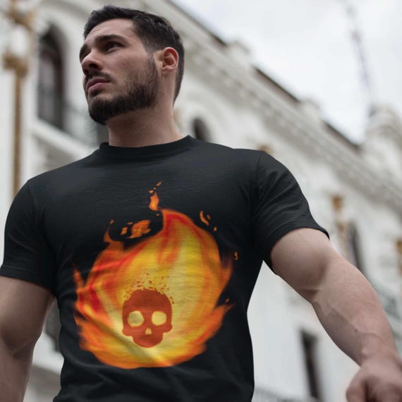 Rocker Style Shirt I Choose Blazing Heart, Flaming Skull, or Skullish Heart I Vibrant Red and Yellow Print | Edgy Fiery Tee