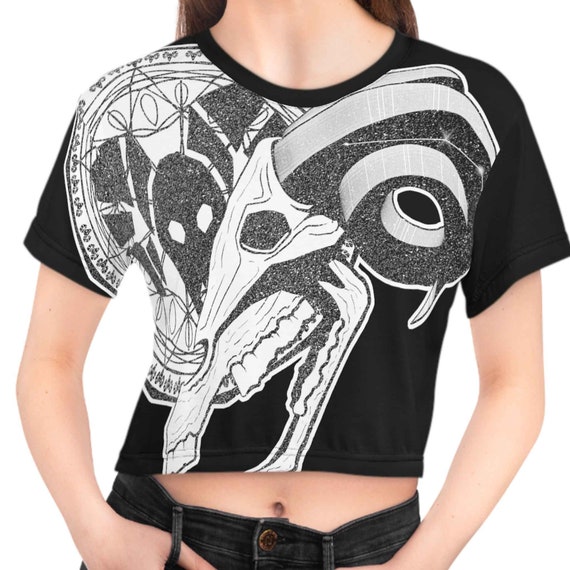 Monochromatic Aries Crop Top - Zodiac Aries The Ram Tee - Black, Gray, White Constellation Design - Horoscope Art for Aries Fans