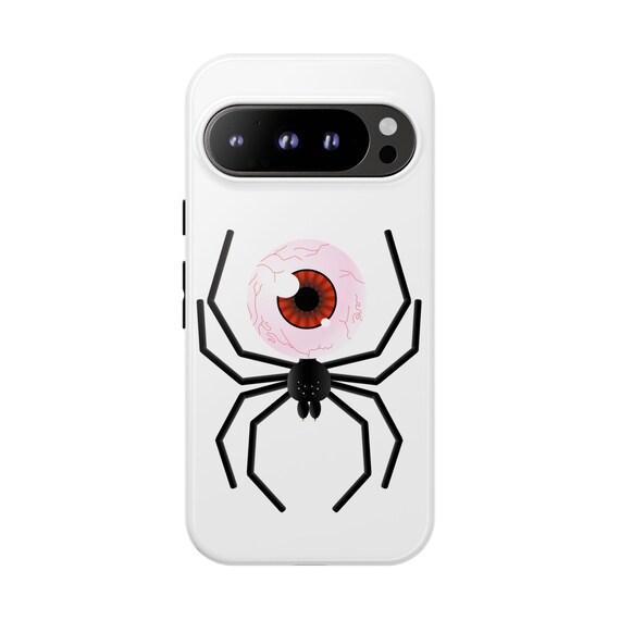 Google Pixel, Samsung Galaxy or iPhone White Phone Case with Spider's Gaze Illustration - Alternative, Goth, Grunge Phone Cover