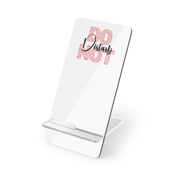 Phone Stand - Pink Checks Portable Phone Holder, Tech Accessory for Desk & Nightstand - Do Not Disturb