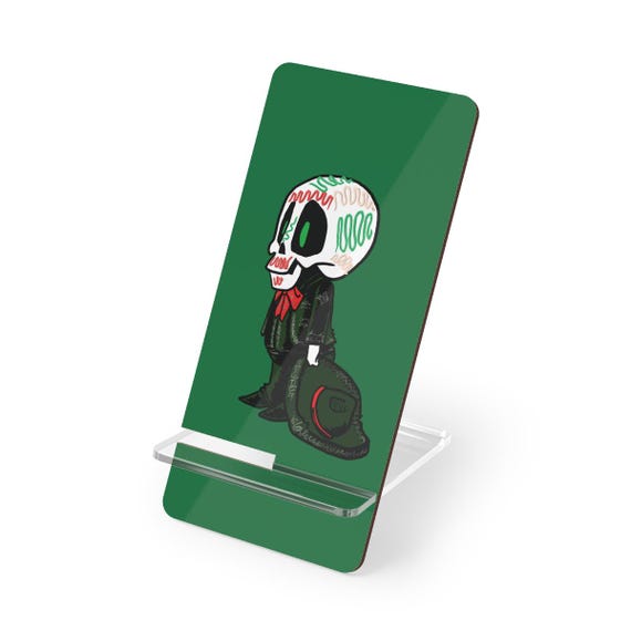 Portable Phone Stand - Cute Mexican Charro with Cartoonish Sugar Skull Head - Halloween Cell Phone Holder