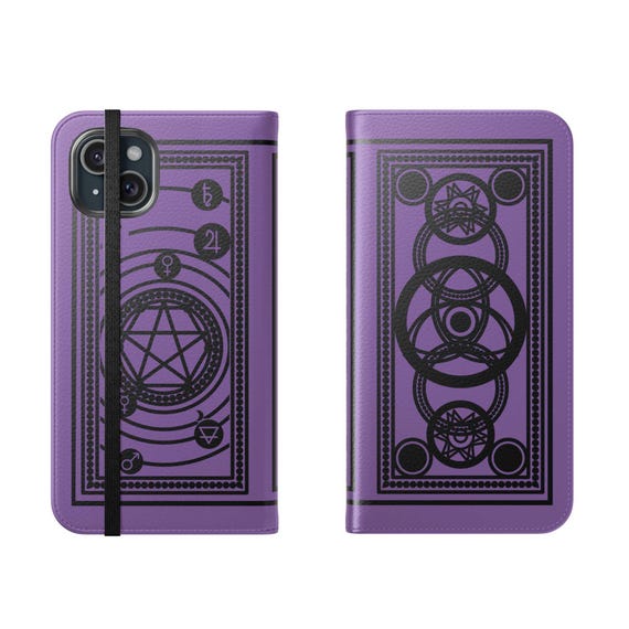 Purple Wallet Phone Case for iPhone 16,15,14,13,12,11 and Samsung S22, S21 | Enchanting Spellbook Design