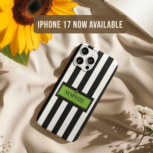 Custom Black and White Striped Phone Case: iPhone, Pixel, Samsung Galaxy Case | Optional MagSafe version for iPhone | Personalized Gift image 2