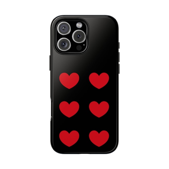 iPhone, Samsung Galaxy, Google Pixel Hearts Phone Case - Black Phone Cover with Cute Red Hearts - Love is in the Air