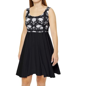 Black Skull Skater Dress: Asymmetrical Goth Fashion