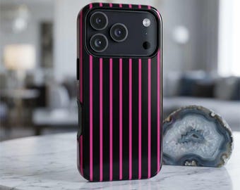 Pink & Black Striped Phone Case for iPhone, Samsung Galaxy and Pixel (iPhone 17 Pro Max case, S26 Ultra case) - Alternative Retro Y2K Style