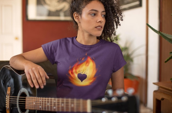 Flaming Heart Shirt | Edgy Rocker Design with Vibrant Colors | Blazing Fiery T-Shirt | Shirt with Flames | Fire Flame Shirt