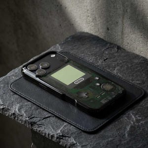Black retro gamers phone case for iPhone 17 Pro Max, Samsung s26 Ultra, Pixel 9 Pro. Personalized gift for gamers, Nintendo Game Boy and retro tech fans.