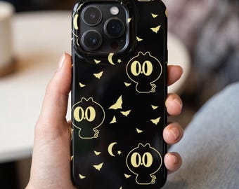 Halloween Phone Case | Creepy Cute iPhone Case (iPhone 17 Pro Max Case, etc) | Cat, Moon and Bats