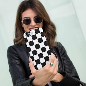 iPhone, Google Pixel and Samsung Galaxy Cases  - Black and White Checkered Phone Case - Checkers Tech Accessory