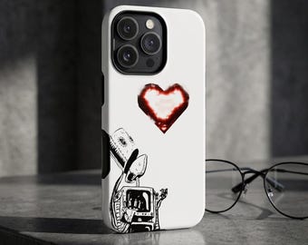 Phone Case for iPhone, Samsung, Pixel: Robot without a Heart, an Original Pretty Rebel Artwork. iPhone 17 Pro Max Case, S26 Ultra case, etc