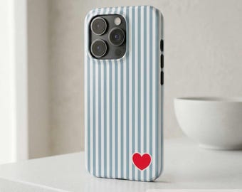 Striped Phone Case with Hearts: Tough iPhone Case, Six Available Design Options | Gift for Her