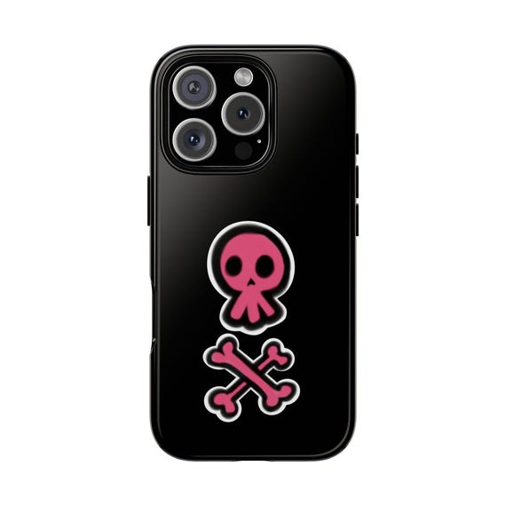 iPhone, Samsung Galaxy or Google Pixel Black Phone Case. Graffiti-Inspired Poison Symbol - Skull & Crossbones, Alternative Style for Her