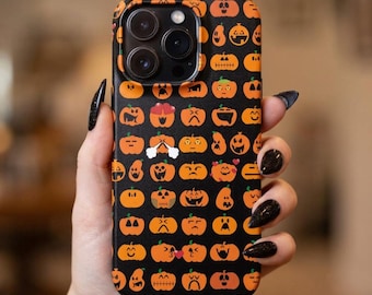 Cute Jack-o'-Lantern Pattern Slim Phone Case | Halloween Phone Case | Pumpkin Faces | Creepy Cute iPhone Case (iPhone 17 Pro Max Case, etc)