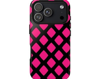 Pink Diamond Lattice Phone Case for iPhone, Samsung Galaxy, Pixel | Tough Protective Phone Case | Gift for Her