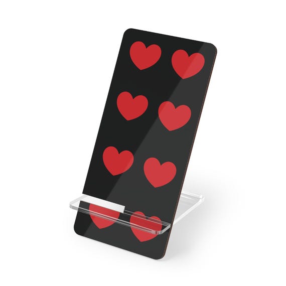 Black Phone Stand with Red Hearts, Chic Phone Holder for Office or Bedroom | Cute Tech Accessories