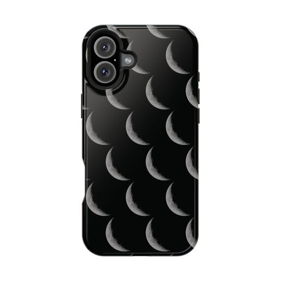 Moon iPhone case: Magsafe compatible - Elegant Quarter Moon Print Phone Case Lunar Moonlight Design