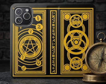 Spell Book Wallet Case: iPhone & Samsung with Card Holder, Fantasy, Billfold Black Spellbook, Vegan Leather Wallet Case, Phone Case