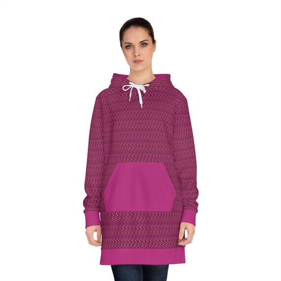 Pink Hoodie Dress with Skulls and Crossbones Pattern | Alternative Design | Gift for Her