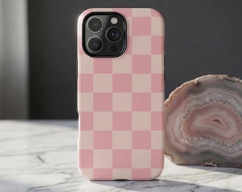 Pink Checkered Phone Case: Eight Different Design Options - iPhone, Samsung Galaxy, Google Pixel  | Optional MagSafe version for iPhone