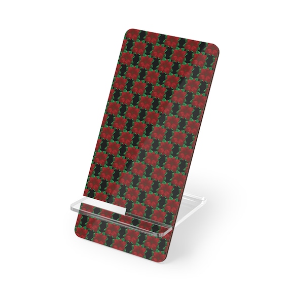 Phone Stand - Elegant Flower Pattern Design - Phone Holder for Office or Bedroom - Black & Red Decor